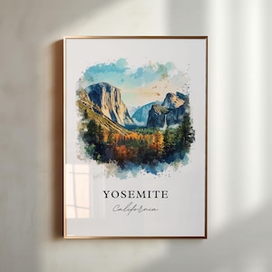 Arte del Parque Nacional de Yosemite, Impresión del Parque Nacional de Yosemite, Arte en acuarela de Yosemite, Regalo del Parque Nacional de Yosemite, Póster de viaje, Regalo de inauguración de la casa