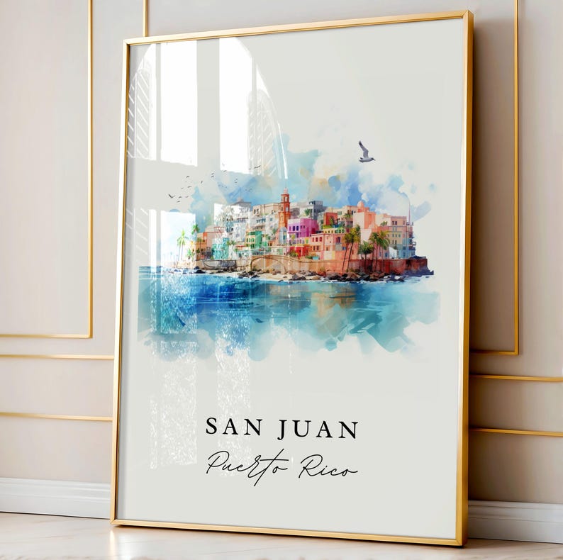 San Juan Puerto Rico Art Print – Colorful Cityscape Travel Poster image 4