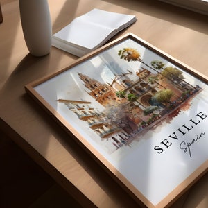 Seville Spain Art Print – Watercolor Cityscape Travel Poster image 3