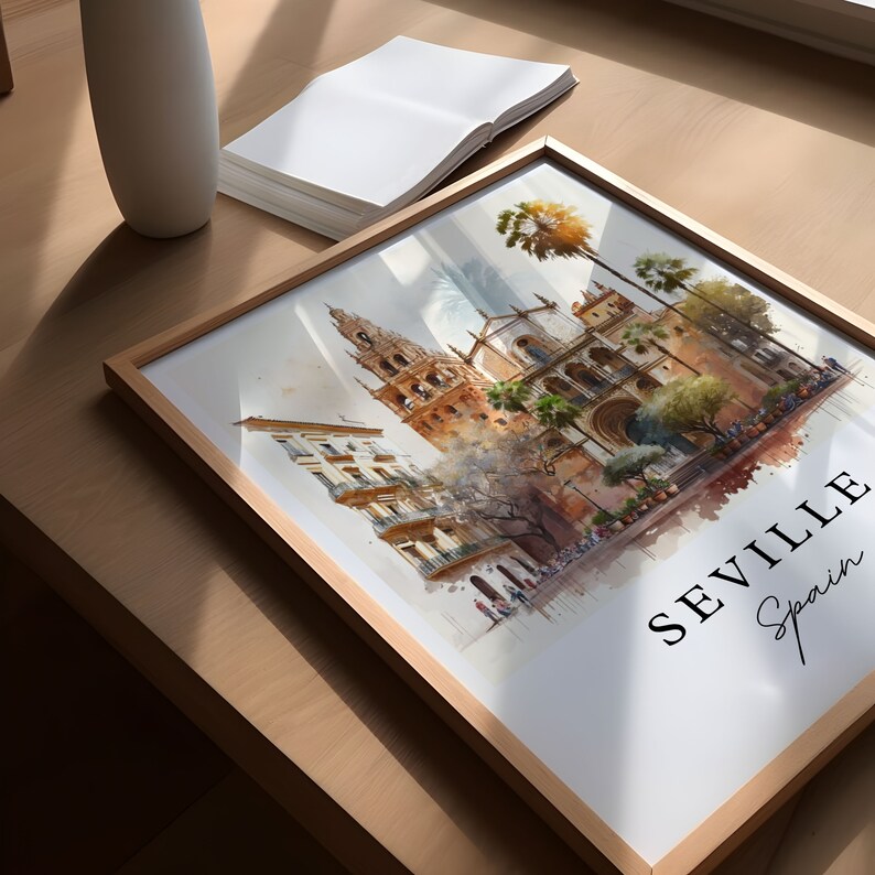 Seville Spain Art Print – Watercolor Cityscape Travel Poster image 3
