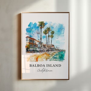 Balboa Island Wall Art, Balboa CA Print, Balboa Isalnd Watercolor, Balboa Island Gift, Travel Poster, Housewarming Gift