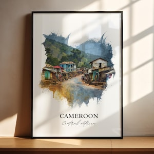 Cameroon Wall Art, Cameroon Print, Cameroon Watercolor Art, Cameroon Country Gift, Travel Print, Travel Poster, Housewarming Gift