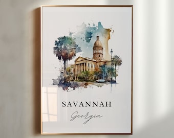 Savannah Georgia Watercolor Art Print – Cityscape Travel Poster