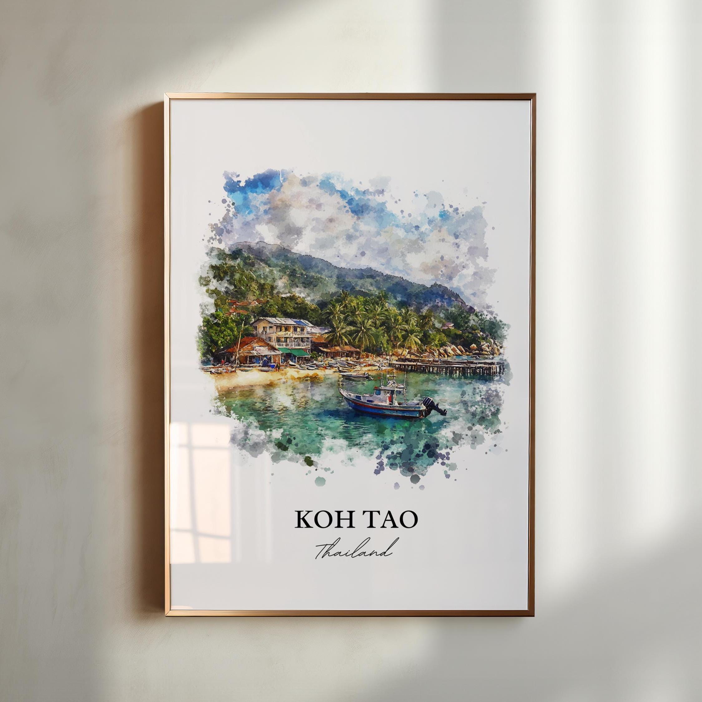 Koh Tao Wall Art, Mae Haad Beach Print, Thailand Watercolor Art, Koh Tao Gift, Travel Print, Travel Poster, Housewarming Gift