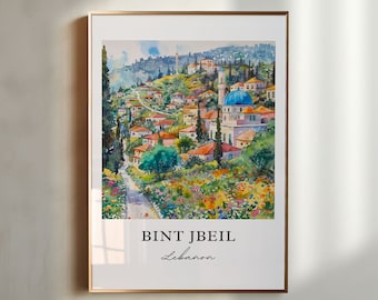 Bint Jbeil Art, Bint Jbeil Lebanon Print, Lebanon Villages Watercolor, Nabatiye Lebanon Gift, Travel Poster, Housewarming Gift