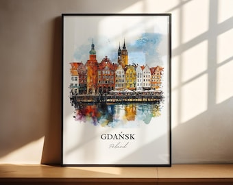 Gdansk Poland Watercolor Print, Travel Poster, Housewarming Gift