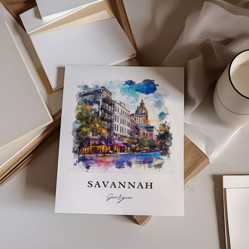 Savannah Georgia Wall Art, Savannah Print, Savannah GA Watercolor Art, Savannah Georgia Gift, Travel Poster, Housewarming Gift image 2