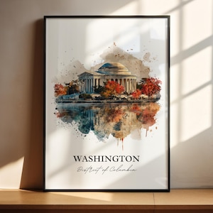 Washington DC Wall Art, Jefferson Memorial Print, DC Watercolor Art, Washington DC Gift, Dc Travel Print, Travel Poster, Housewarming Gift