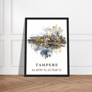 Tampete traditional travel art - Finland, Tampere poster, Wedding gift, Birthday present, Custom Text, Personalized Gift