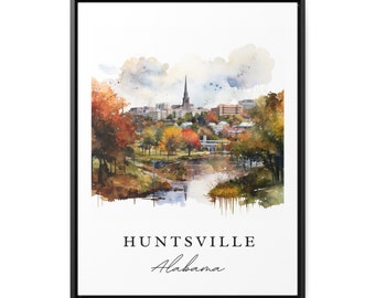 Huntsville traditional travel art - Alabama, Huntsville poster, Wedding gift, Birthday present, Custom Text, Personalized Gift