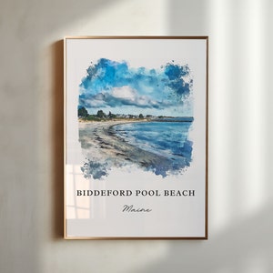 Biddeford Pool Beach Art, Biddeford Beach ME print, Saco Bay aquarel, Kennebunkport cadeau, reisposter, housewarmingcadeau afbeelding 1