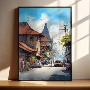 Yogyakarta akvarellkonst Yogyakarta resetryck Java Indonesien konstverk Java Indonesien dekor Java väggkonst