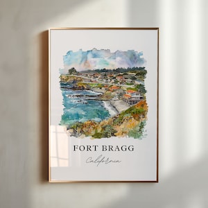 Fort Bragg Cali Art, Fort Bragg CA print, Mendocino aquarel, Mendocino California cadeau, reisposter, housewarmingcadeau