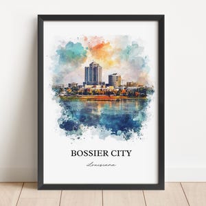 Bossier City Wall Art, Shreveport Print, Louisiana Watercolor Art, Bossier City LA Gift, Travel Print, Travel Poster, Housewarming Gift