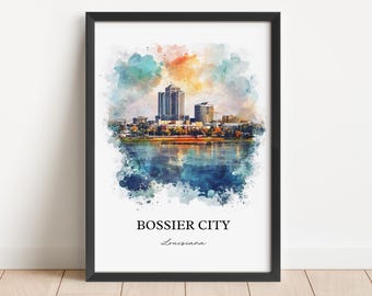 Bossier City Wall Art, Shreveport Print, Louisiana Watercolor Art, Bossier City LA Gift, Travel Print, Travel Poster, Housewarming Gift