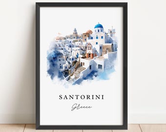 Santorini Greece Art Print – Whitewashed Village, Travel Poster
