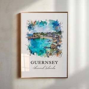 Guernsey Wall Art, Guernsey Print, Guernsey Watercolor, Channel Islands Gift, Travel Poster, Housewarming Gift