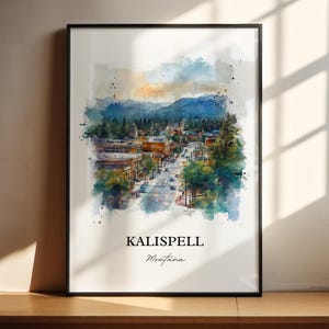 Kalispell MT Wall Art, Glacier National Park Print, Montana Watercolor Art, Kalispell Gift, Travel Print, Travel Poster, Housewarming Gift