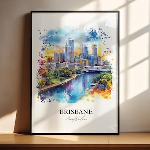 Brisbane Wall Art, Brisbane Print, Australia Watercolor Art, Brisbane Australia Gift, Travel Print, Travel Poster, Housewarming Gift