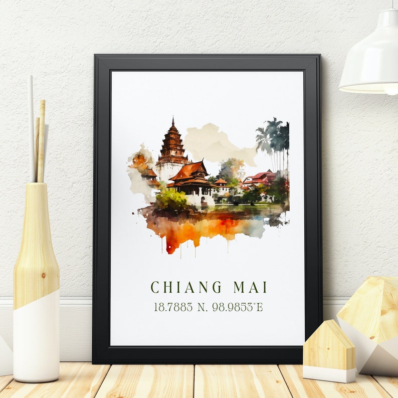 Chiang Mai Thailand Art Print – Travel Poster, Custom City image 1