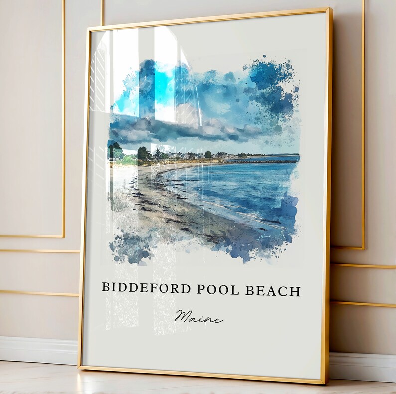 Biddeford Pool Beach Art, Biddeford Beach ME print, Saco Bay aquarel, Kennebunkport cadeau, reisposter, housewarmingcadeau afbeelding 10