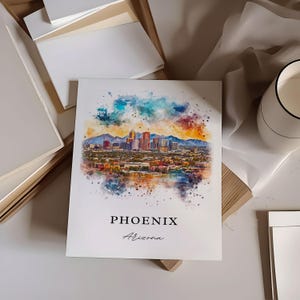 Phoenix AZ kunst aan de muur, Phoenix Arizona print, Phoenix aquarel kunst, Phoenix AZ cadeau, Arizona reisposter, housewarming cadeau afbeelding 3