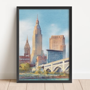 Cleveland Aquarell Kunst Cleveland Reise Druck Cleveland Ohio Kunstwerk Cleveland Skyline Dekor Cleveland Ohio Wandkunst