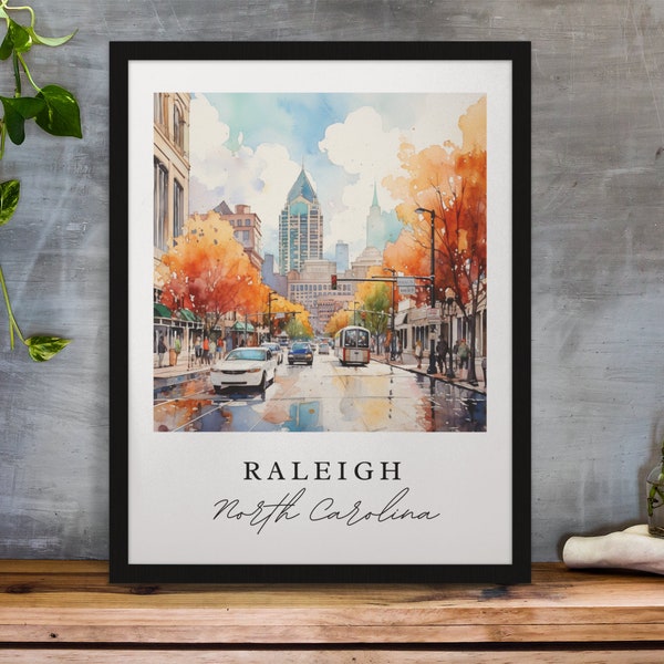 Raleigh traditional travel art - North Carolina, Raleigh poster, Wedding gift, Birthday present, Custom Text, Personalized Gift