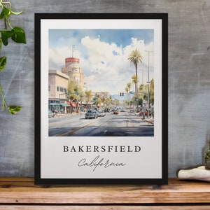 Bakersfield traditional travel art - California, Bakersfield poster, Wedding gift, Birthday present, Custom Text, Personalized Gift