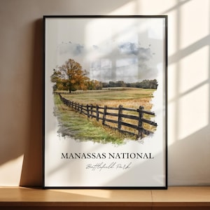 Manassas National Battlefield Art, Manassas Print, Virginia Watercolor Art, Manassas VA Gift, Travel Print, Travel Poster, Housewarming Gift