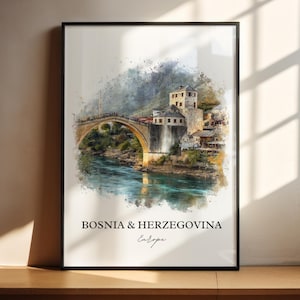 Bosnia + Herzegovina Wall Art, Bosnia Print, Europe Artwork, Bosnia + Herzegovina Gift, Travel Print, Travel Poster, Housewarming Gift