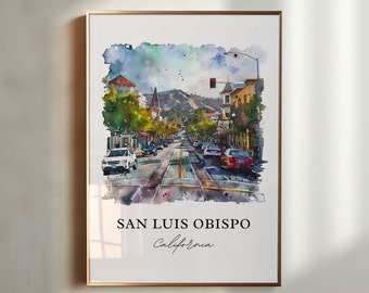 San Luis Obispo Art, San Luis Obispo Print, SLO California Watercolor, San Luis Obispo Gift, Travel Poster, Housewarming Gift