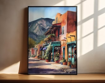 Arte em aquarela de Taos, Novo México; Impressão de viagem de Taos; Arte de Taos, NM; Decoração do Novo México; Arte de parede de Taos, Novo México