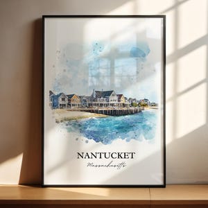 Nantucket Wall Art, Nantucket Print, Nantucket Watercolor Art, Nantucket MA Gift, Travel Print, Travel Poster, Housewarming Gift
