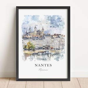 Nantes France Wall Art, Nantes Print, Nantes Watercolor Art, Nantes France Gift, Travel Poster, Housewarming Gift
