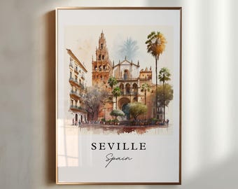 Seville Spain Art Print – Watercolor Cityscape Travel Poster