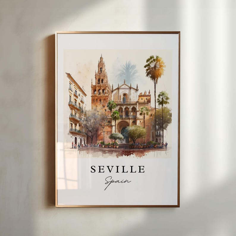 Seville Spain Art Print – Watercolor Cityscape Travel Poster image 1
