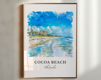 Cocoa Beach FL Wall Art, Cocoa Beach Print, Cocoa Beach Watercolor, Cocoa Beach Gift, Travel Poster, Housewarming Gift