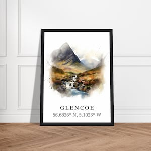 Glencoe traditional travel art - Scotland, Glencoe poster, Wedding gift, Birthday present, Custom Text, Personalized Gift