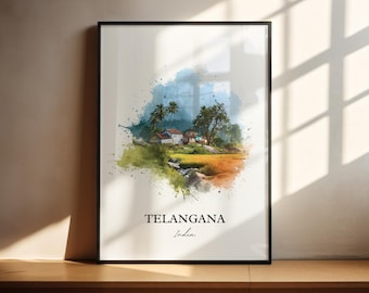 Telangana Indien Wandkunst, Telangana Druck, Indien Aquarell Kunst, Telangana Indien Geschenk, Reisedruck, Reiseplakat, Housewarminggeschenk