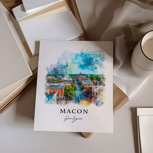 Sztuka Macon w Georgii, Druk Macon GA, Sztuka akwarelowa Macon, Prezent z Macon w Georgii, Plakat podróżniczy, Prezent na parapetówkę zdjęcie 2