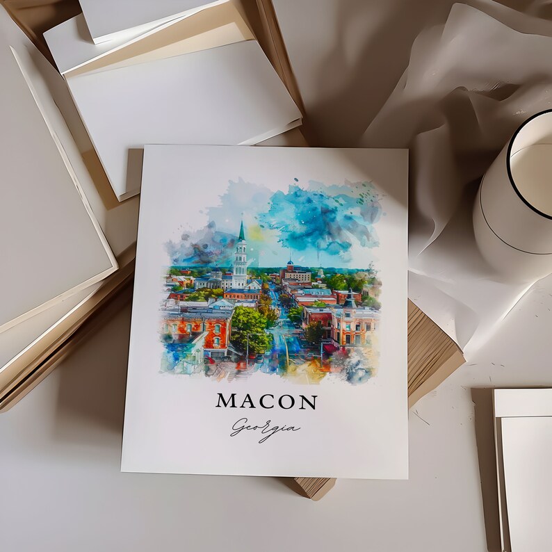 Sztuka Macon w Georgii, Druk Macon GA, Sztuka akwarelowa Macon, Prezent z Macon w Georgii, Plakat podróżniczy, Prezent na parapetówkę zdjęcie 2