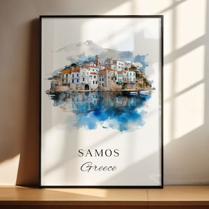 Samos Greece Wall Art, Samos Print, Samos Watercolor Art, Samos Greece Gift, Samos Travel Print, Greece Travel Poster, Housewarming Gift