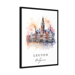 Leuven traditional travel art Belgium, Leuven poster print, Wedding gift, Birthday present, Custom Text, Perfect Gift image 3