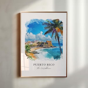 Puerto Rico Wall Art, Puerto Rico Print, Puerto Rico Watercolor Art, Puerto Rico Gift, Travel Poster, Housewarming Gift
