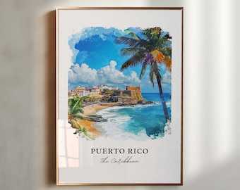 Puerto Rico Wall Art, Puerto Rico Print, Puerto Rico Watercolor Art, Puerto Rico Gift, Travel Poster, Housewarming Gift