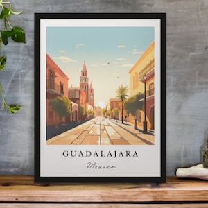 Guadalajara traditional travel art - Mexico, Guadalajara poster, Wedding gift, Birthday present, Custom Text, Personalized Gift