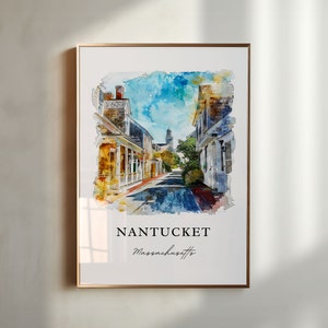 Nantucket MA Wall Art, Nantucket MA Print, Cape Cod Watercolor Art, Nantucket Gift, Travel Poster, Housewarming Gift