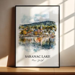 Saranac Lake Wall Art, Adirondacks NY Print, Saranac Lake Watercolor Art, Saranac Lake Gift, Travel Print, Travel Poster, Housewarming Gift