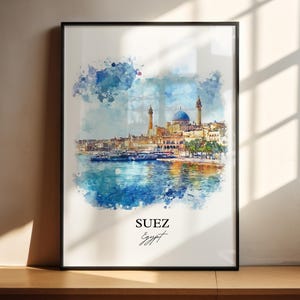 Suez Egypt Wall Art, Suez Canal Print, Egypt Watercolor Art, Suez Egypt Gift, Travel Print, Travel Poster, Housewarming Gift